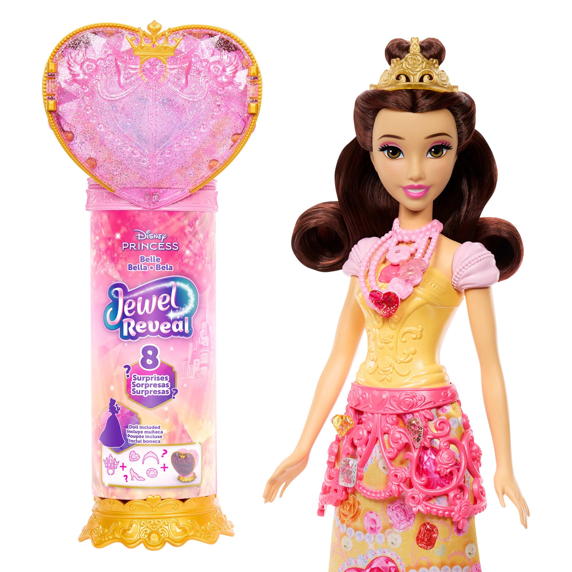 fisher price Disney Princess Jewel Reveal Belle Fashion Doll W/ 8 Surprises Including Gem Box & Accessories