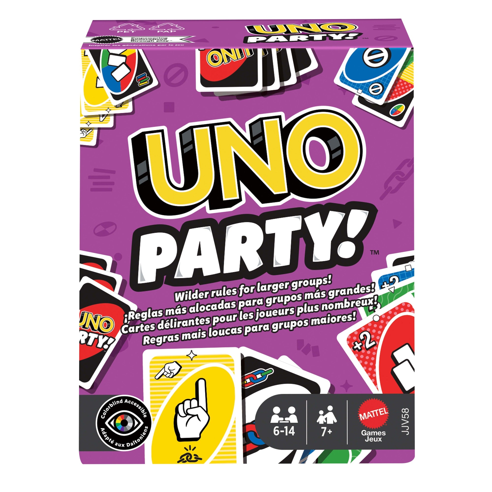 fisher price UNO Party Card Game For Large Groups, Kids, Adults & Family Nights, 6 To 14 Players Ages 7+ Years