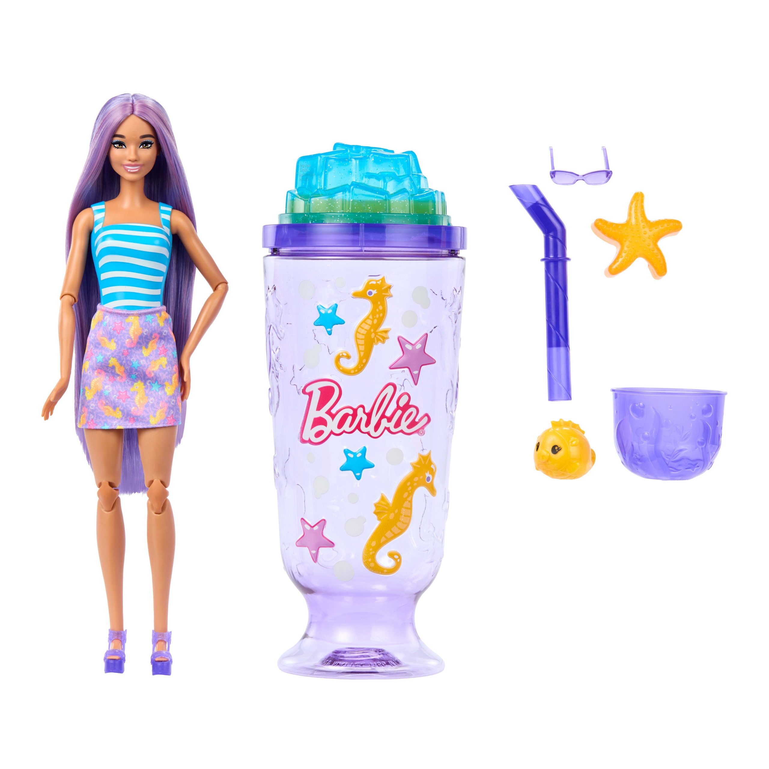 fisher price Barbie Pop Reveal Doll & Accessories, Sea Slushy Series Fashion Doll, Pet, Slime & Color Change