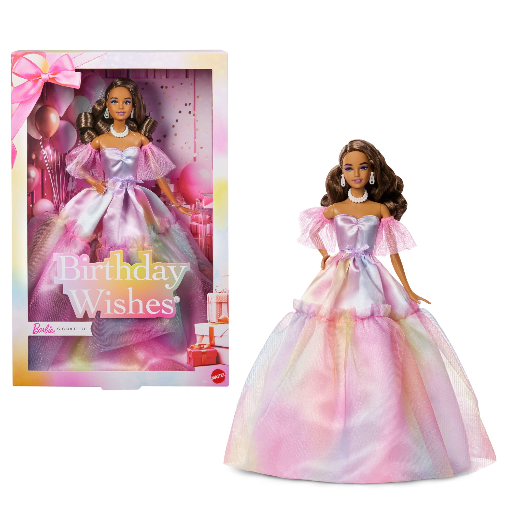 fisher price Barbie Signature Birthday Wishes Fashion Doll in Dress With Pastel Rainbow Effect, Collectible Gift