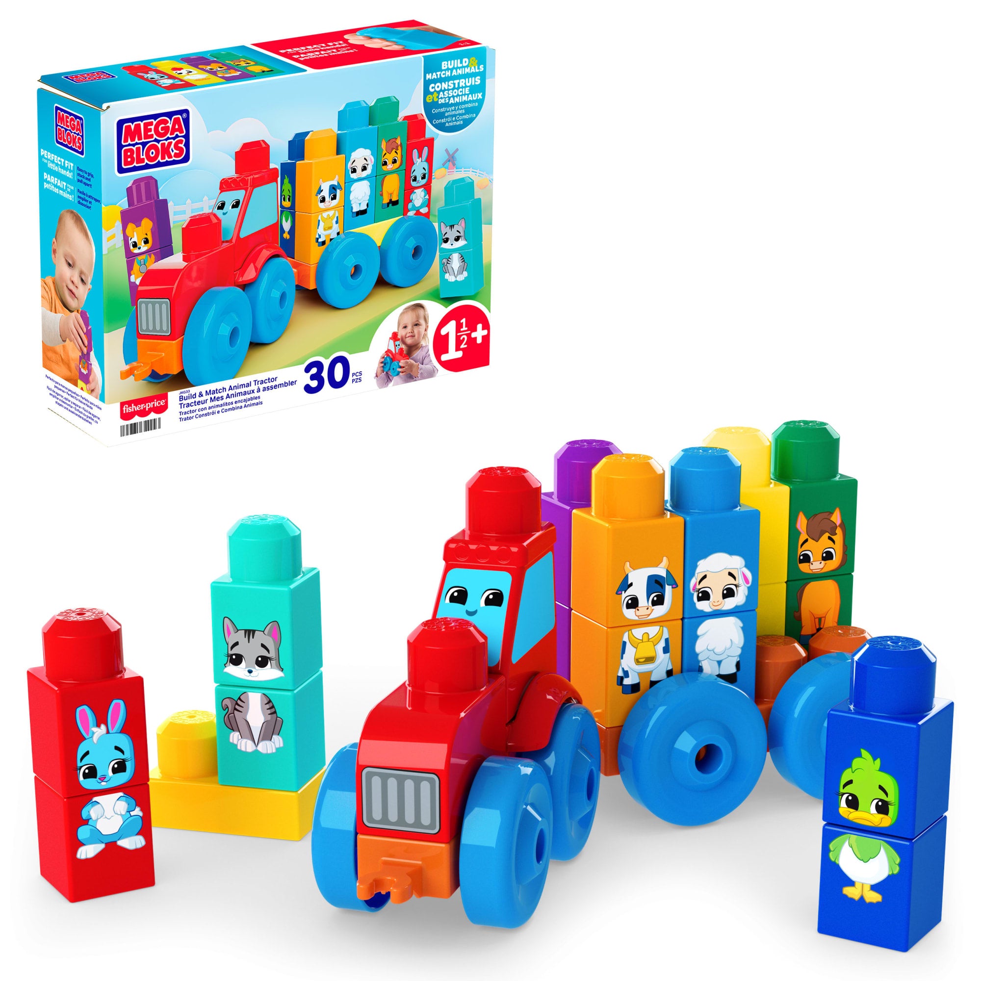 fisher price MEGA BLOKS Juguete de Construcci??n Tractor Animalitos Arma y Combina