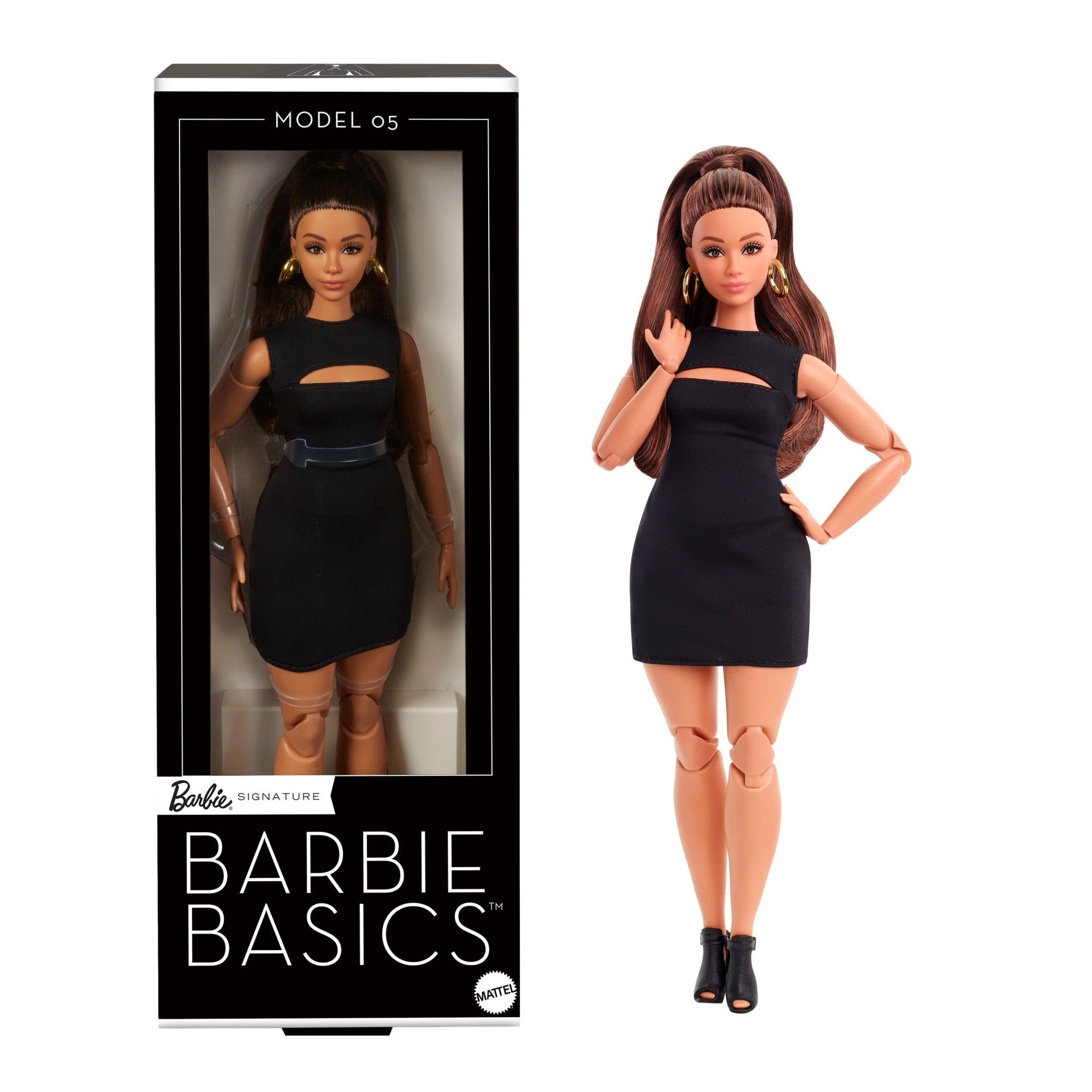 fisher price Barbie Basics Collectible Doll, Model 05 With Brunette Hair, Black Dress & Heels
