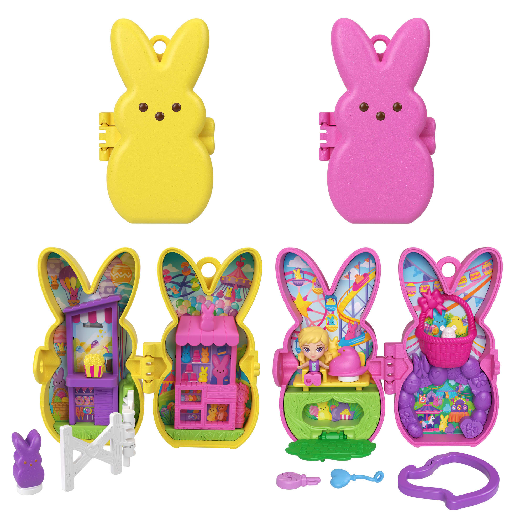 fisher price Polly Pocket X Peeps, Doll & 2 Playsets With 7 Themed Accessories, Compact Travel Toy With Keychain Clip