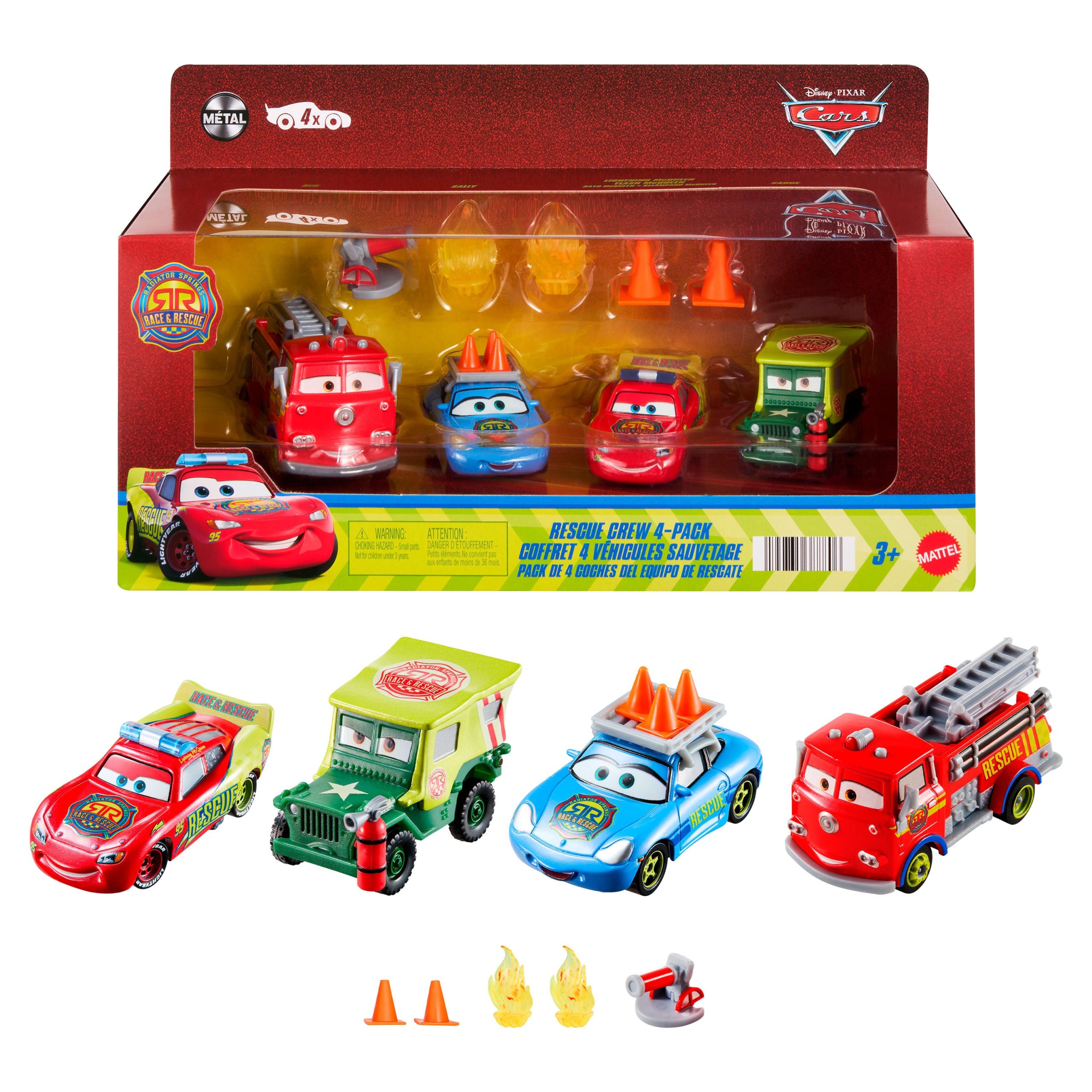 fisher price Disney And Pixar Cars Race & Rescue Crew Die-Cast 4-Pack With Red, Lightning Mcqueen, Sally & Sarge