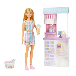 fisher price Barbie Ice Cream Shop Playset With 12 in Blonde Doll, Ice Cream Shop, Ice Cream Making Feature & Realistic Play Pieces
