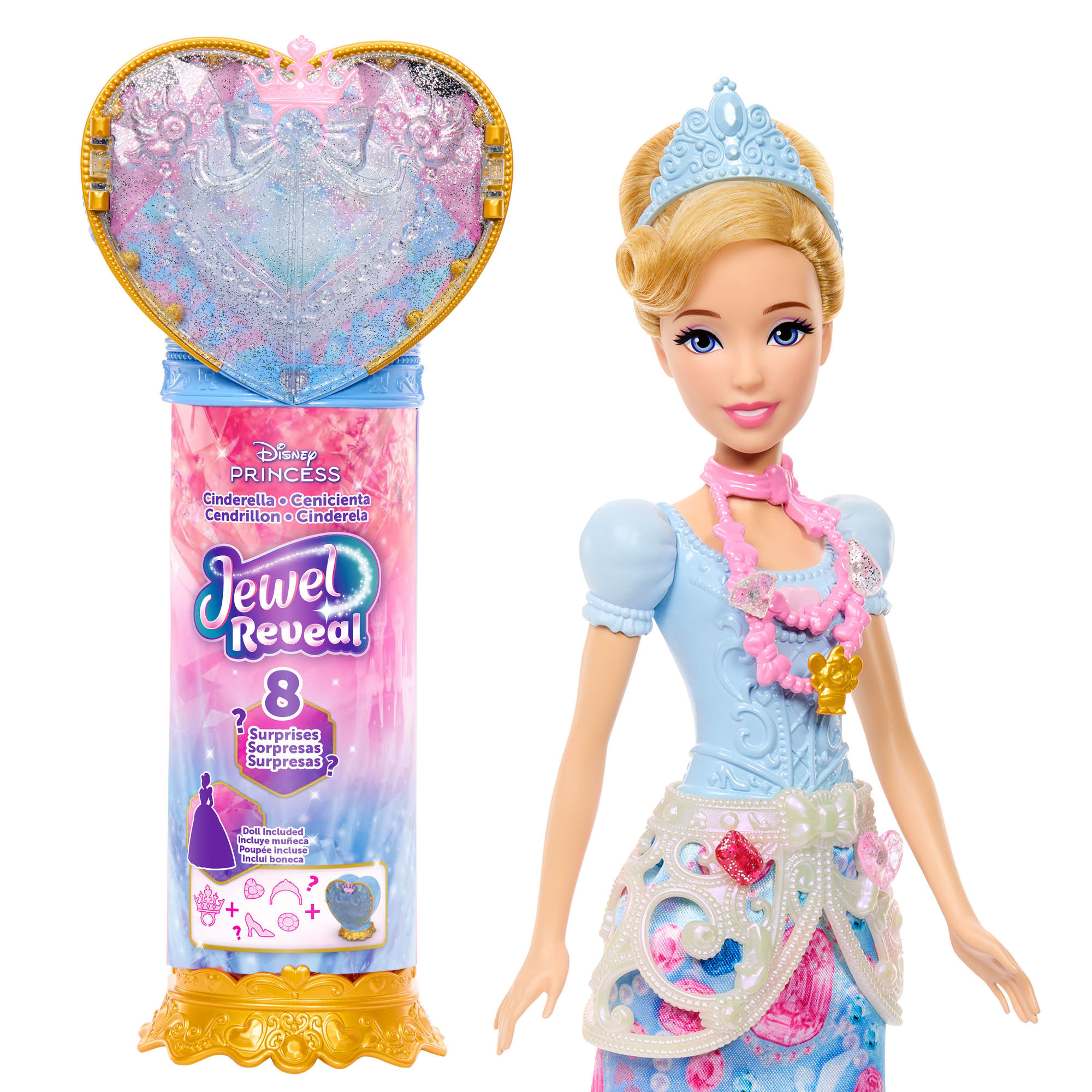 fisher price Disney Princess Jewel Reveal Cinderella Fashion Doll W/ 8 Surprises including Gem Box & Accessories