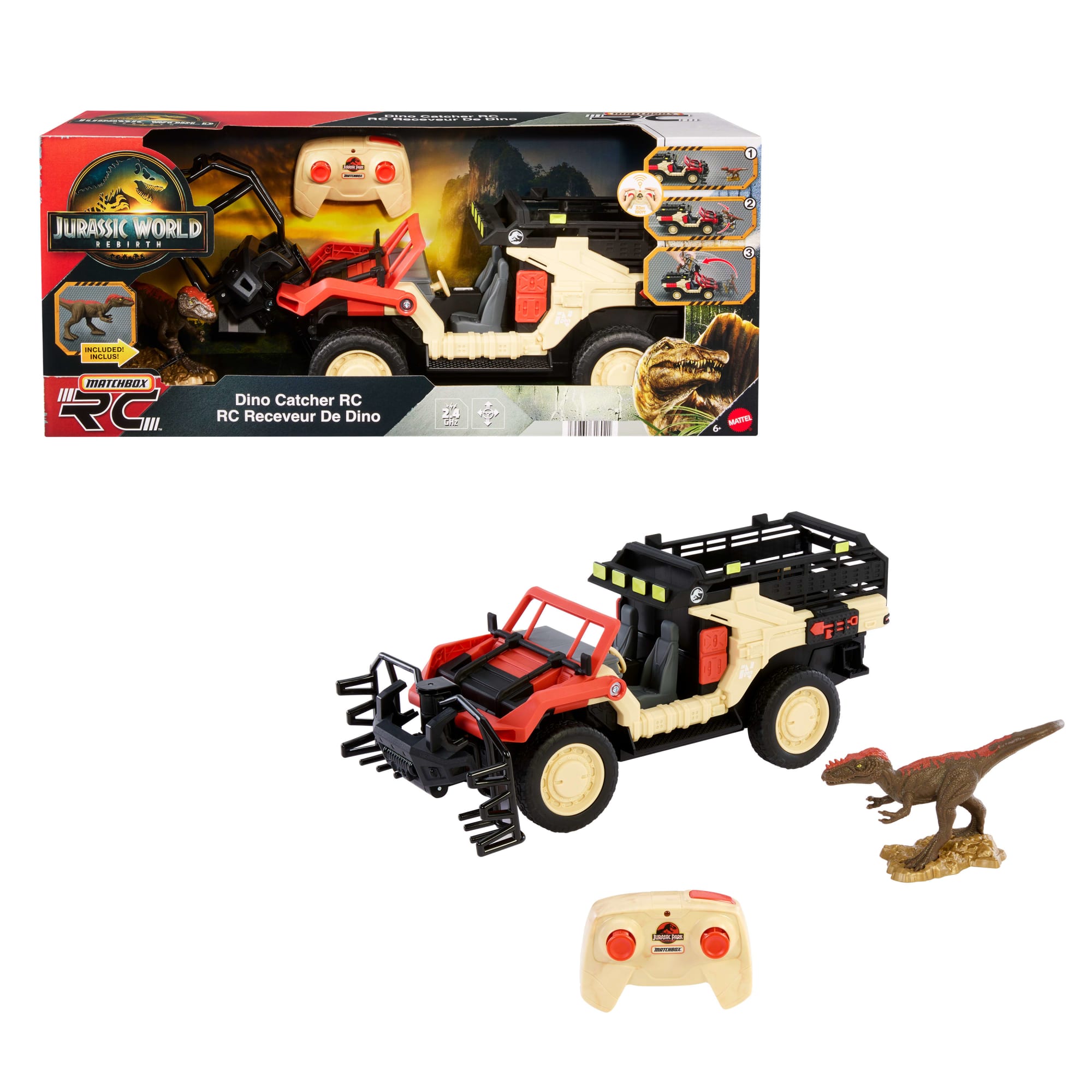 fisher price Matchbox RC Jurassic World Dino Catcher RC, Remote-Control Toy Truck With Dinosaur Figure
