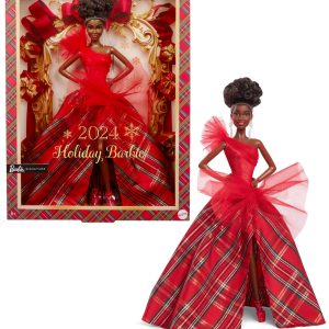 fisher price Barbie Signature 2024 Holiday Barbie Fashion Doll, Seasonal Collector Gift, Brown Hair With Plaid Gown