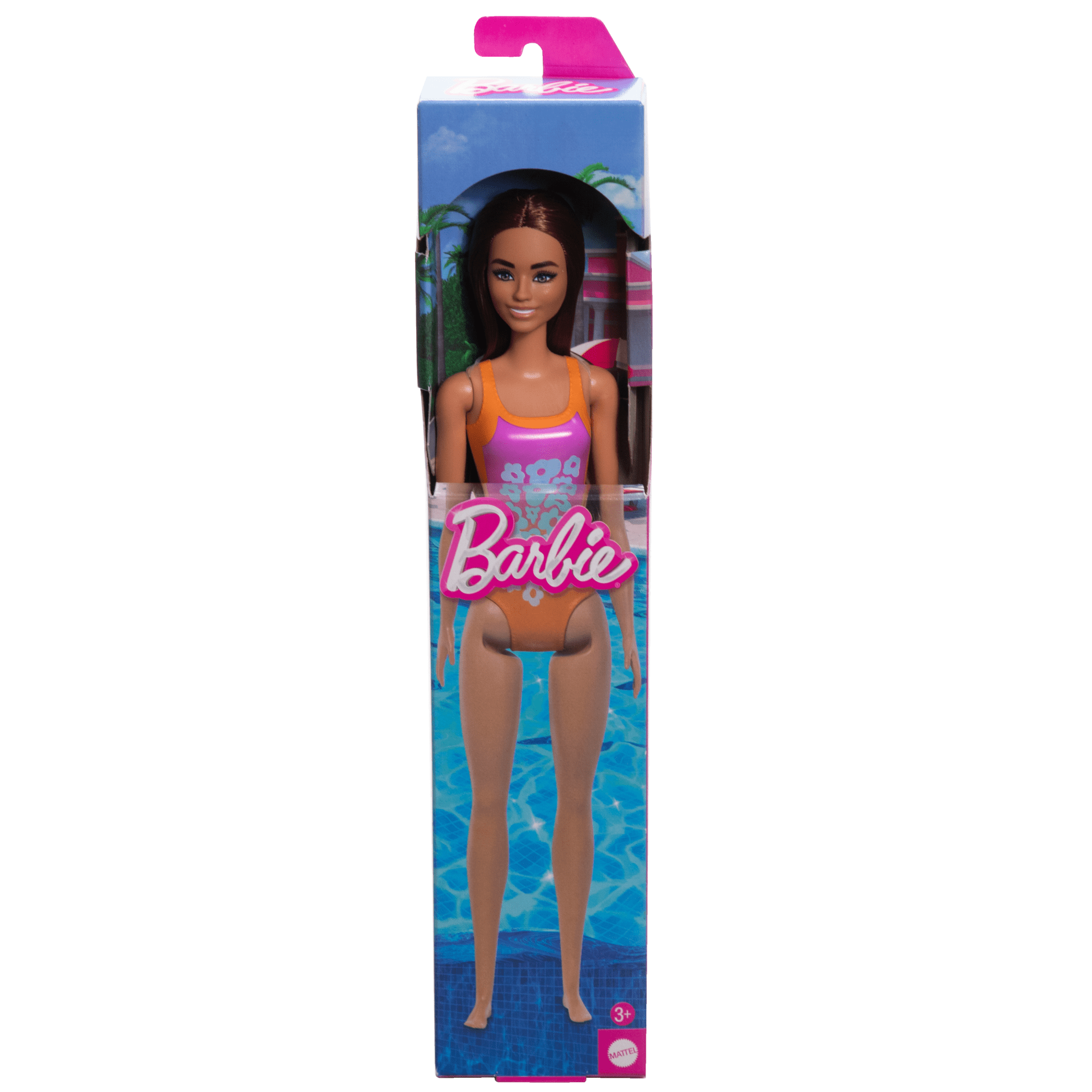 fisher price Barbie  Poup??e Plage  Cheveux Brun Clair, Maillot Rose et Orange