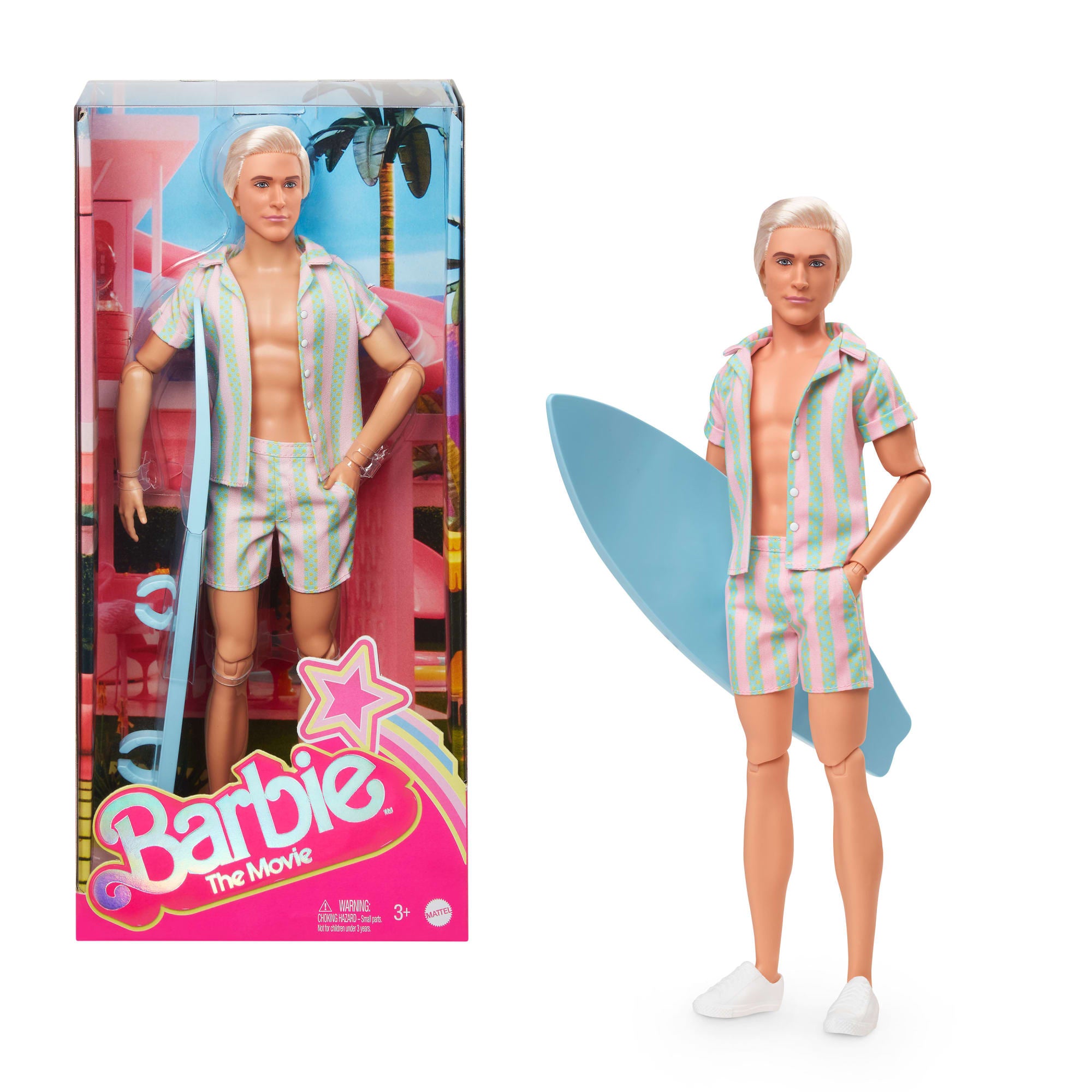 fisher price Barbie The Movie Ken Doll Wearing Pastel Striped Beach Matching Set