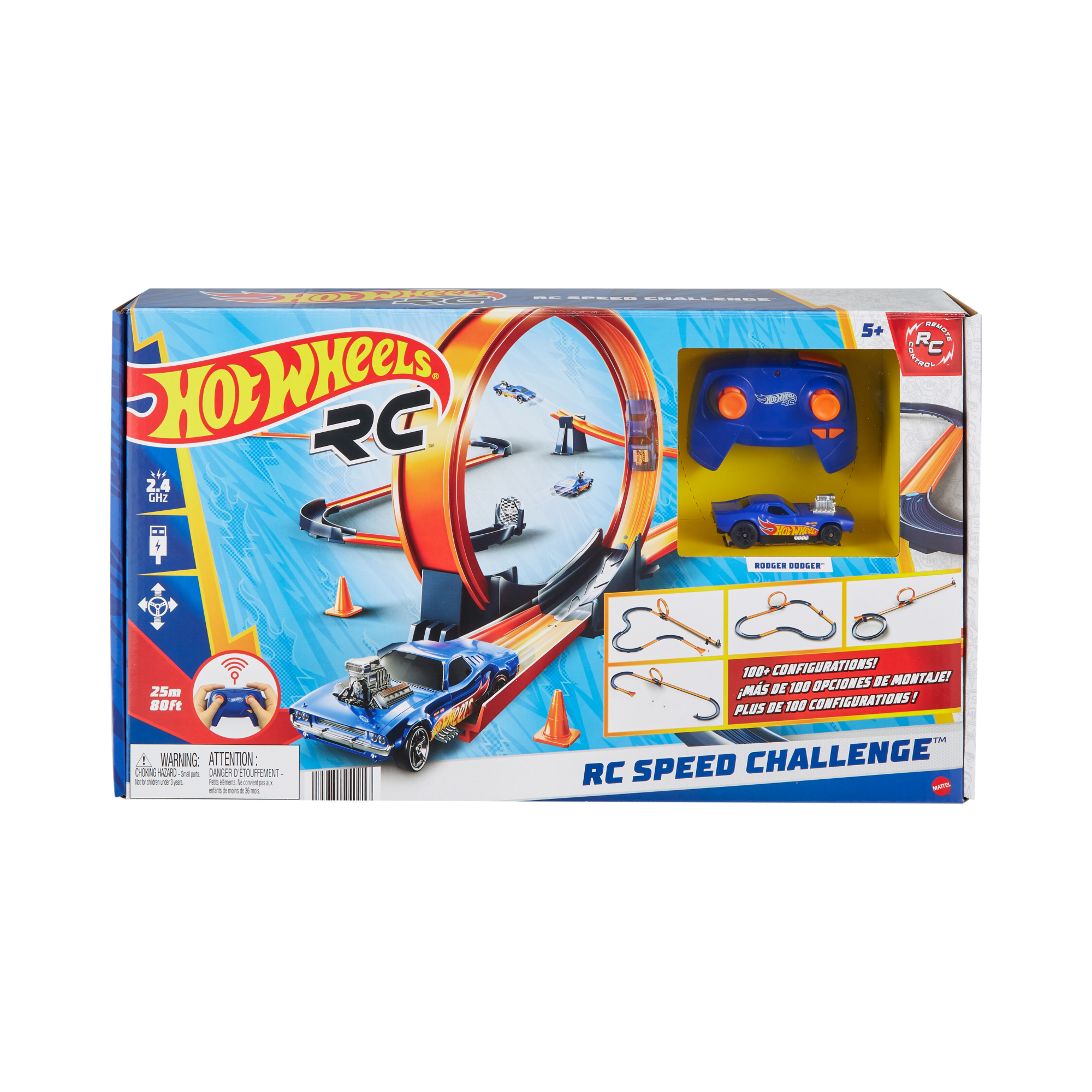 fisher price Hot Wheels RC Speed Challenge Track Set & Battery-Powered Remote-Control 1:64 Scale Toy Car, 30+ Pieces Of Track