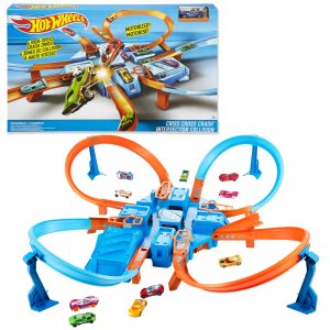 fisher price Hot Wheels Track Set With 1:64 Scale Toy Car, Criss-Cross Crash Track With Motorized Booster