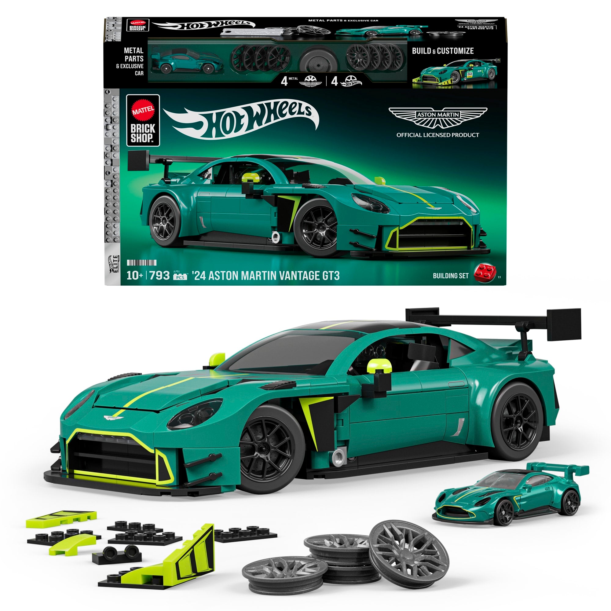 fisher price Mattel Brick Shop Hot Wheels ??24 Aston Martin Vantage Gt3 Building Toy Kit (793 Pieces), For Collectors