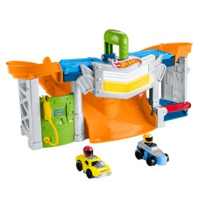 fisher price Fisher-Price Little People Hot Wheels Race Track For Toddlers, Race And Go Track Set, 2 Cars