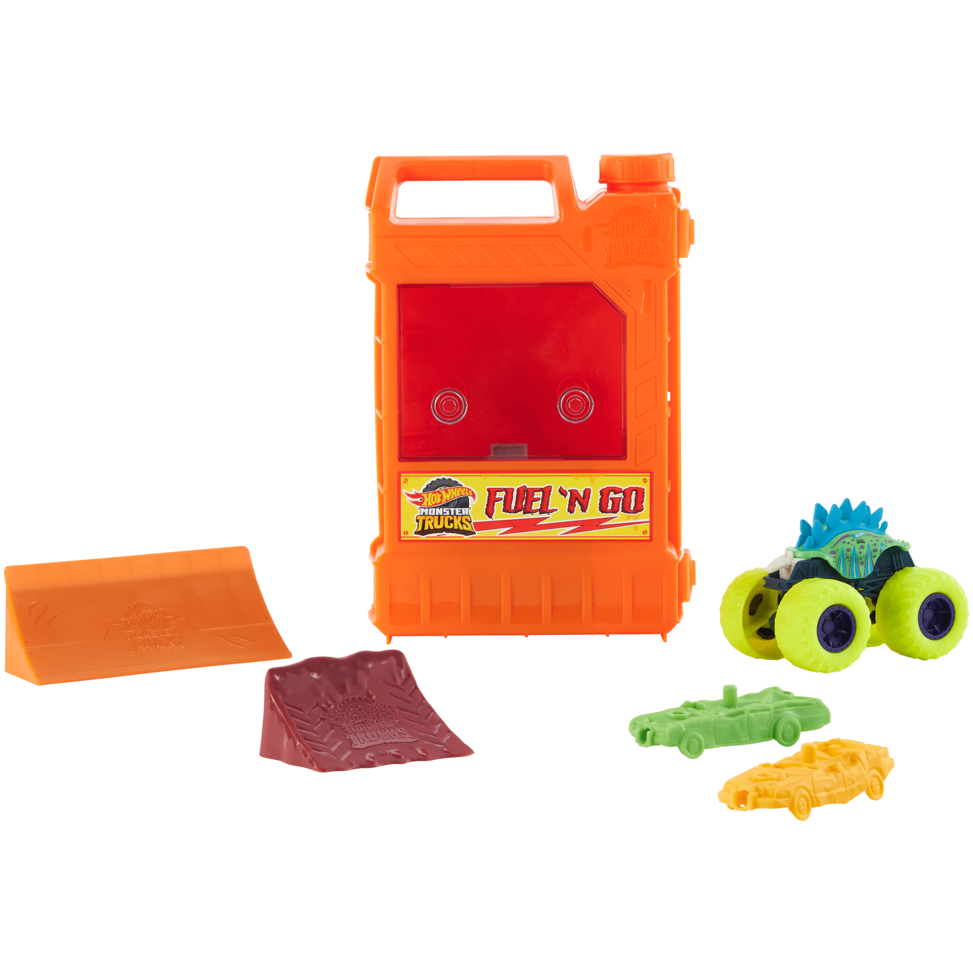 fisher price Hot Wheels Monster Trucks Fuel N?? Go Playset With 1:64 Scale Motosaurus Toy Truck & 2 Crushed Cars