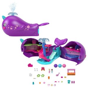 fisher price Polly Pocket Sparkle Cove Adventure Narwhal Adventurer Boat Playset With 2 Micro Dolls & 13 Accessories
