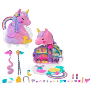fisher price Polly Pocket Coffret Salon Licorne Arc-en-Ciel, 2?Poup??es, 20+ Acc.