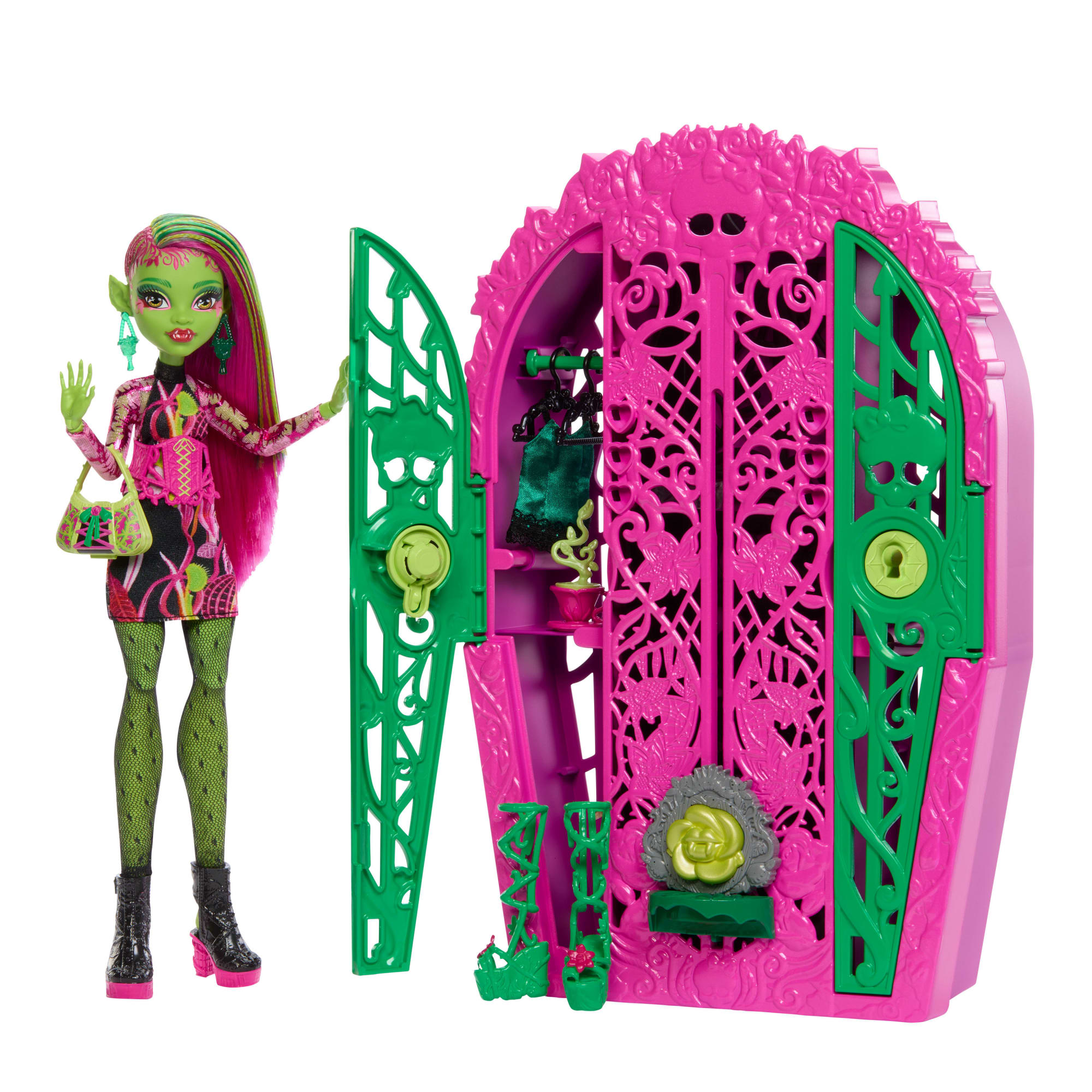 fisher price Monster High Skulltimate Secrets Garden Mysteries Playset, Venus Mcflytrap Doll With 19+ Surprises