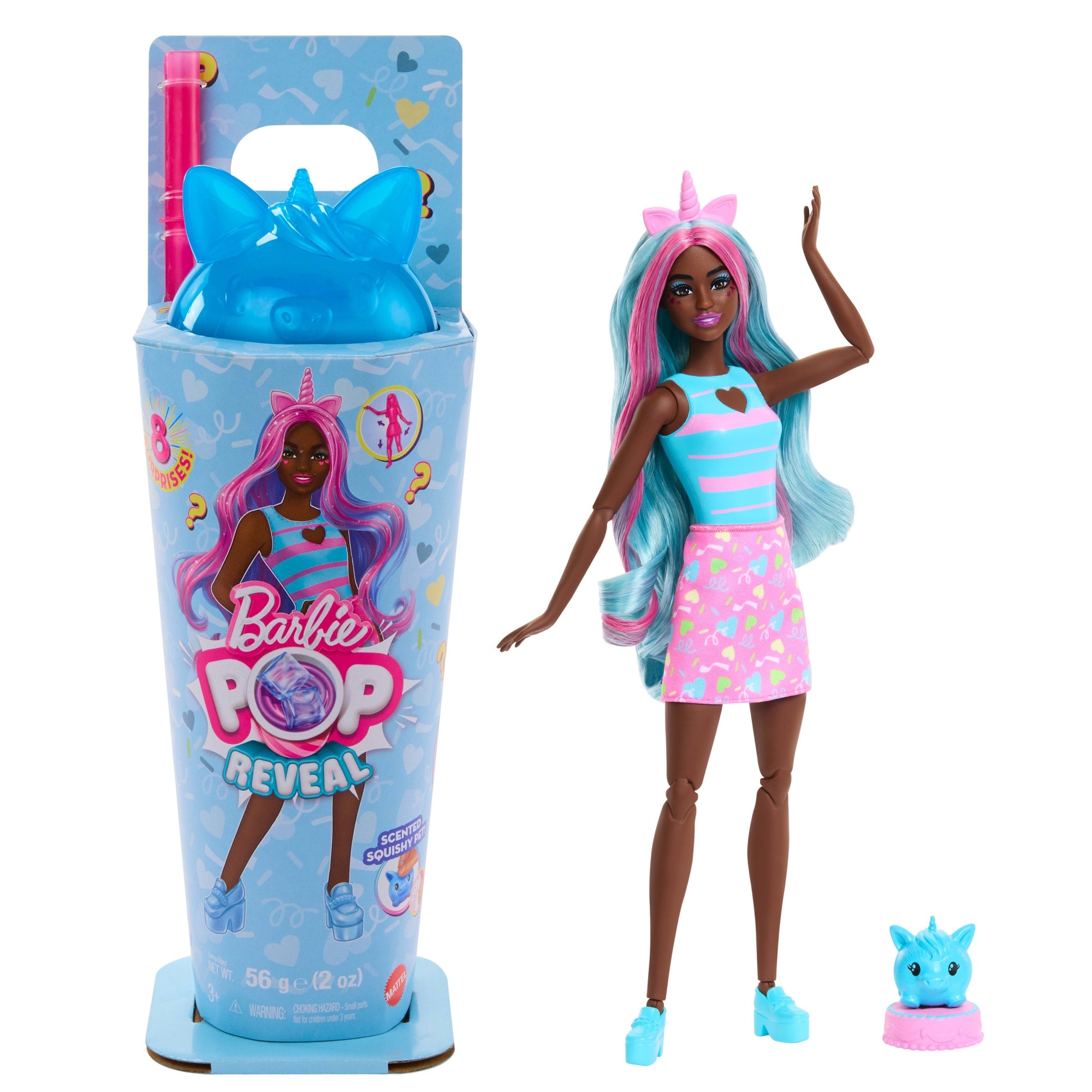 fisher price Barbie Pop Reveal Shakes Series Doll & Accessories Set, Scented Sweet Unicorn Fashion Doll
