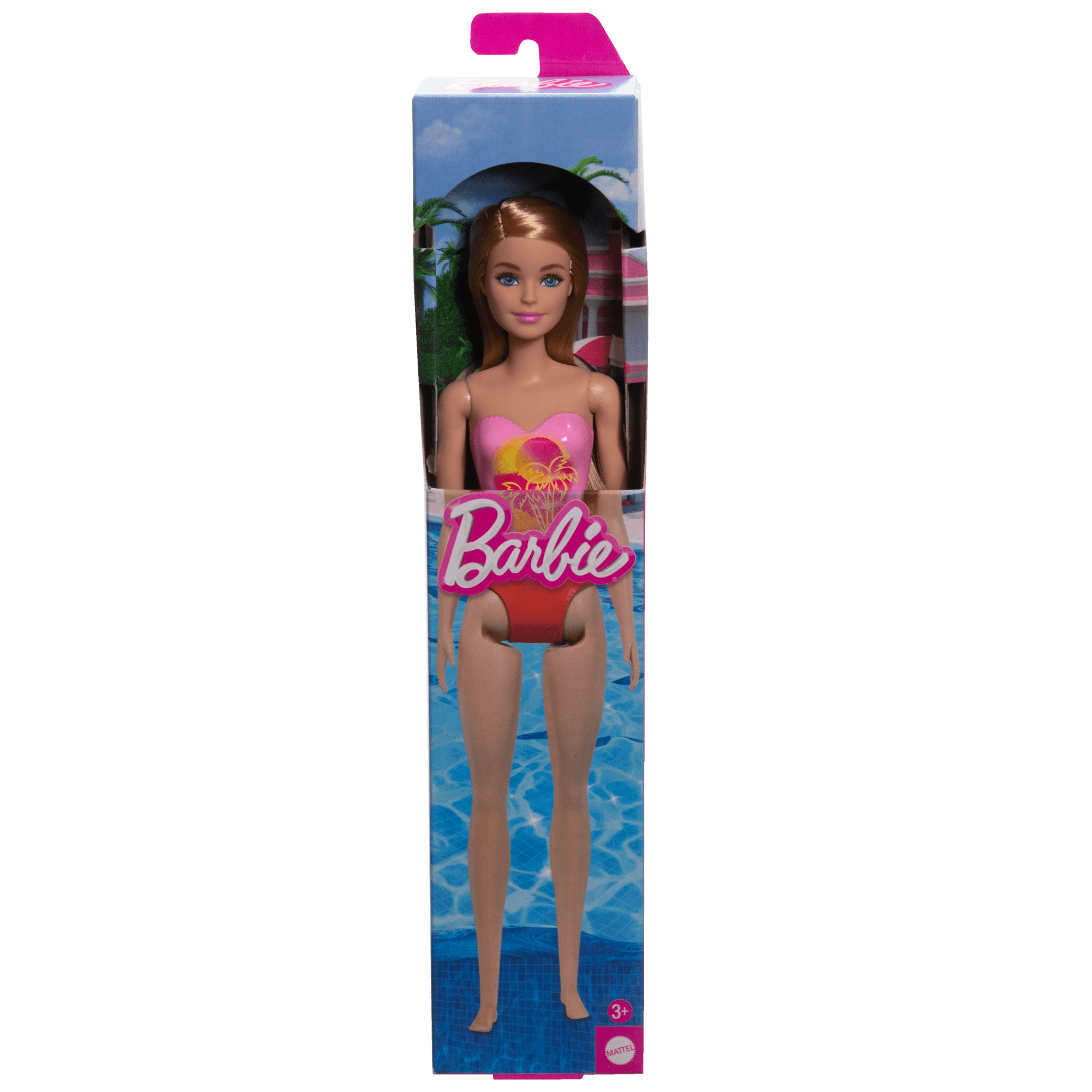 fisher price Barbie  Poup??e Plage  Cheveux Blonds, Maillot Rose ?? Imprim?? Palmiers